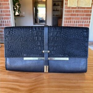 Vince Camuto Black Croc-Embossed Leather and Calf Hair Clutch